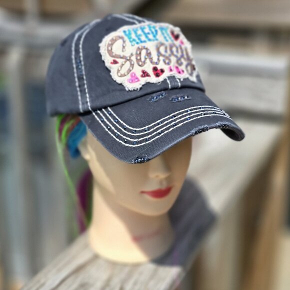 Ladies Black Keep It Sassy BLING Hat NEW - Picture 2 of 4